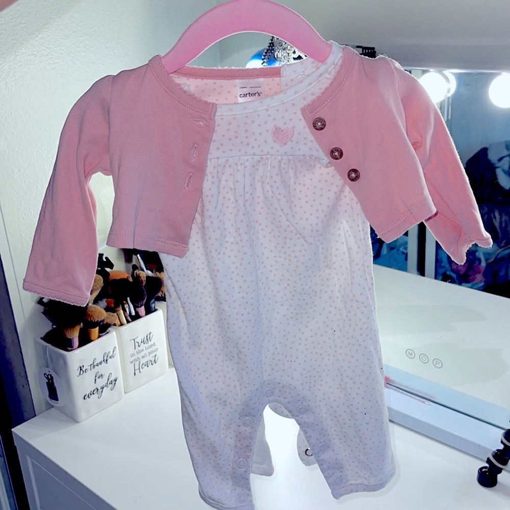 NB Carters one piece with cardigan.